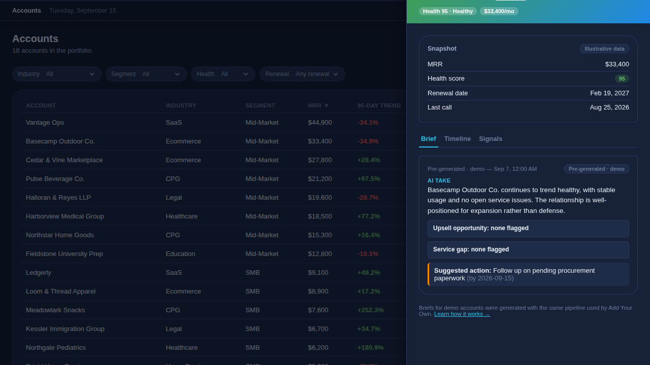 Account viewer with a company flyout open