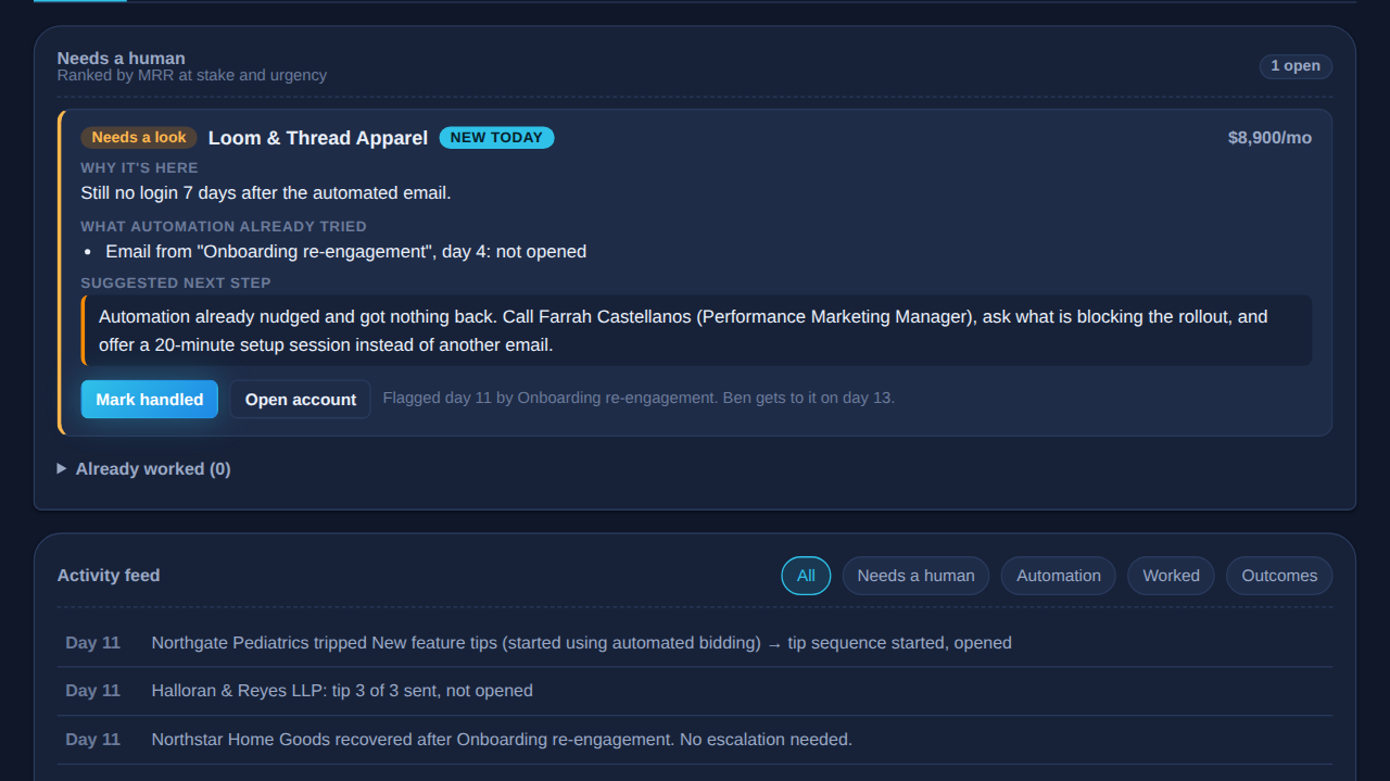 Automation simulator with an account in the Needs a human queue